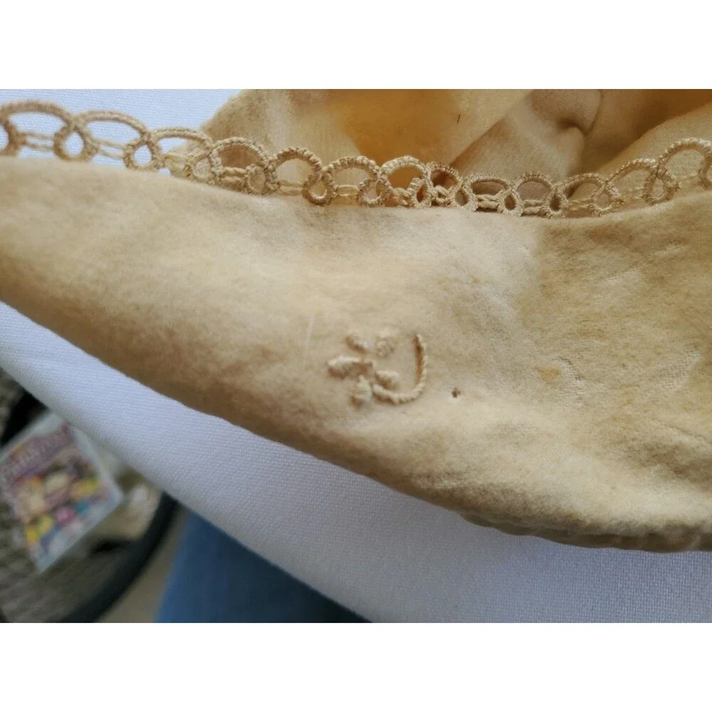 Antique Baby Bonnet Hand Sewn Tatted Embroidered 1890s Turn of Century Lined